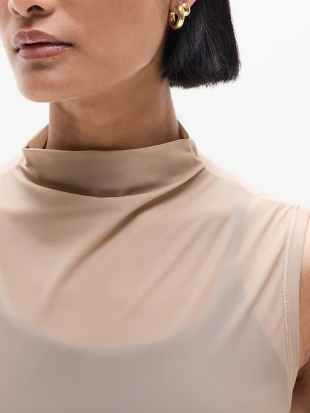 Athleta Beige High-Neck Mesh Tank
